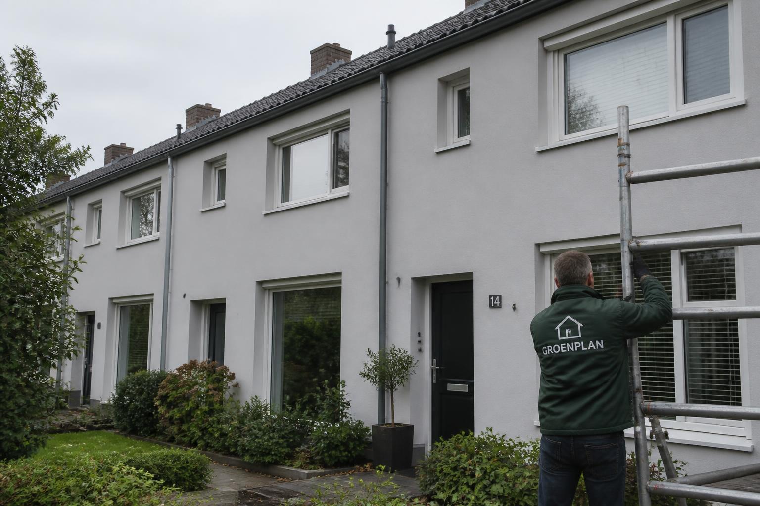 Afwerklaag wordt op de geïsoleerde buitengevel aangebracht