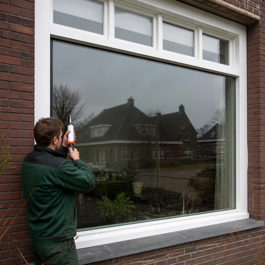 Afkitten en afwerken van de beglazing na plaatsing